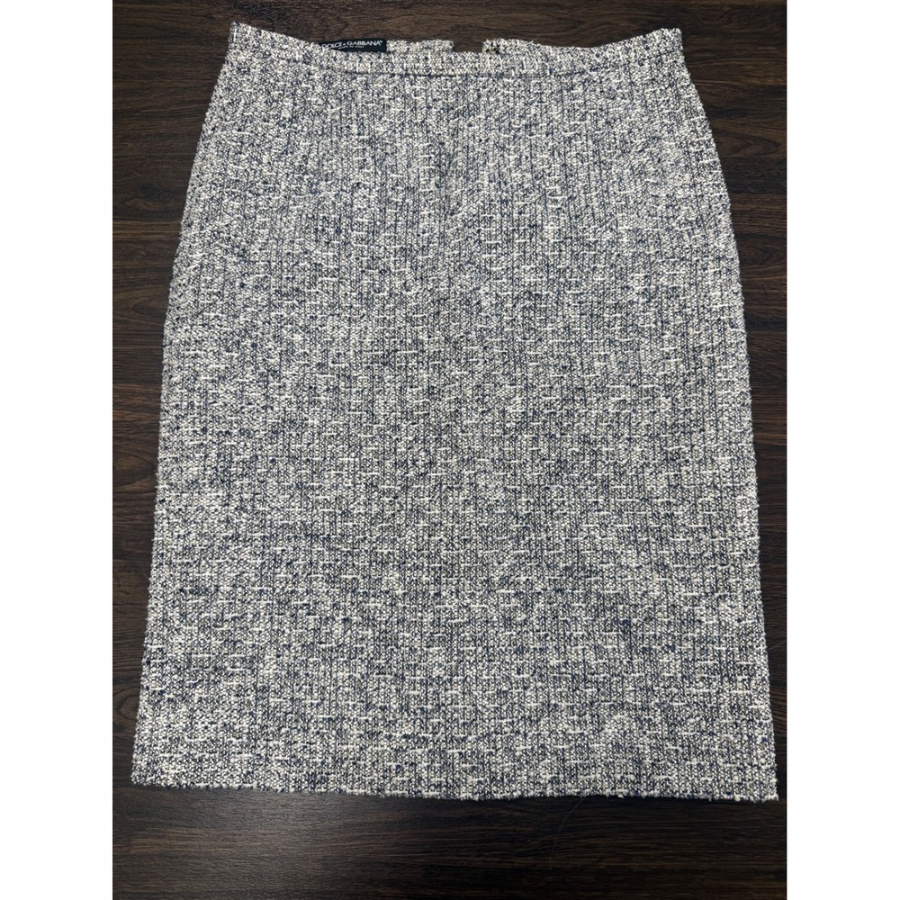 Dolce‎ & Gabbana Tweed Pencil Skirt Blue/White Size IT 42 (US 6)